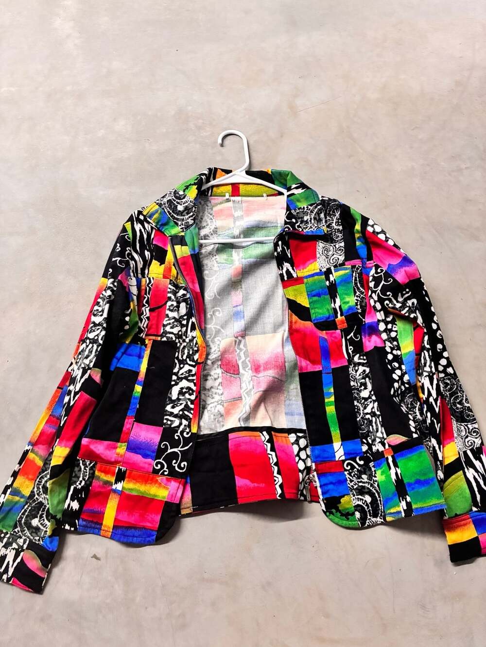 Vintage Colorful Patchwork Print Full Zip Jacket